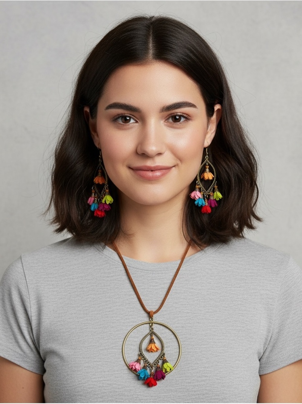 💖 Emery Rose Fabric Flower Charm Necklace Set
